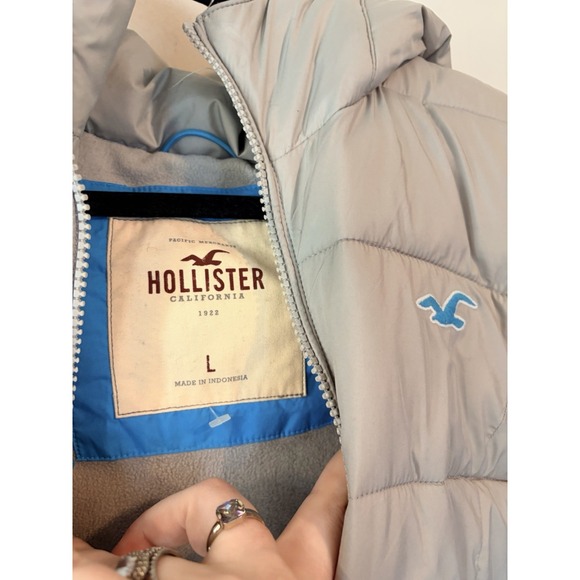 Y2k Hollister Full Zip Hooded Vest Gray Puffer Quilter Large - Picture 5 of 6